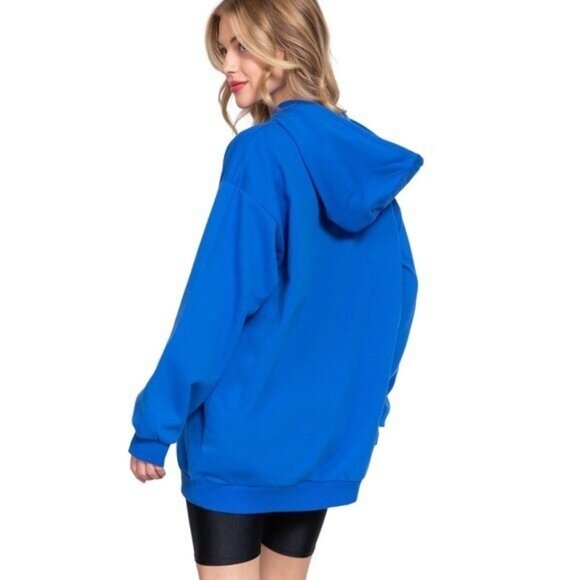 Blue Hoodie Women Size Small Oversized Pullover Sweatshirt Tunic Top Athleisure - Picture 5 of 14